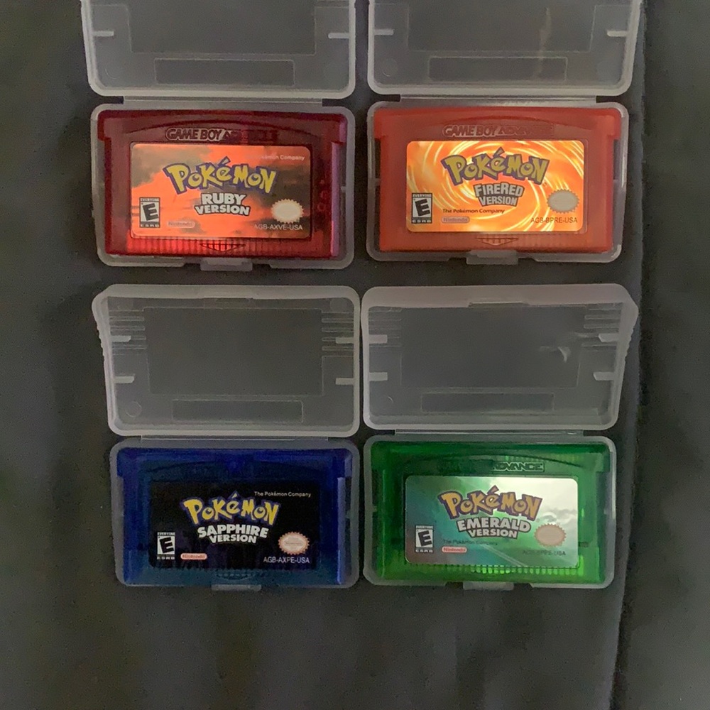 Pokémon Ruby Red, Fire Red, Sapphire and Emerald Version For Gameboy Advance.